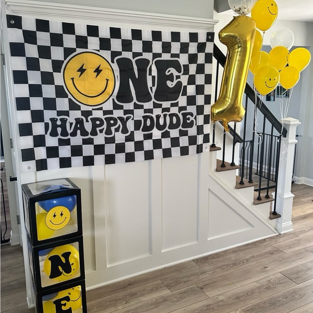 One Happy Dude Party Banners and Balloon Box